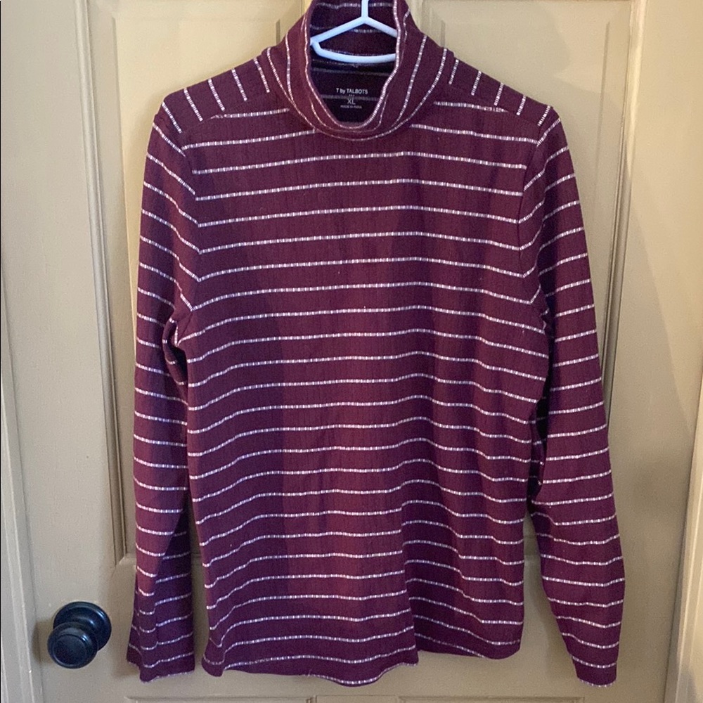 Talbots Maroon and White Turtleneck